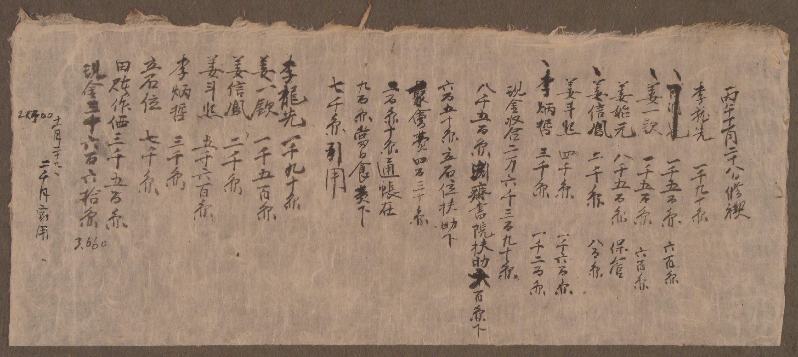 병오년에 계의 결성 기금을 기록한 수계서(修契書)
