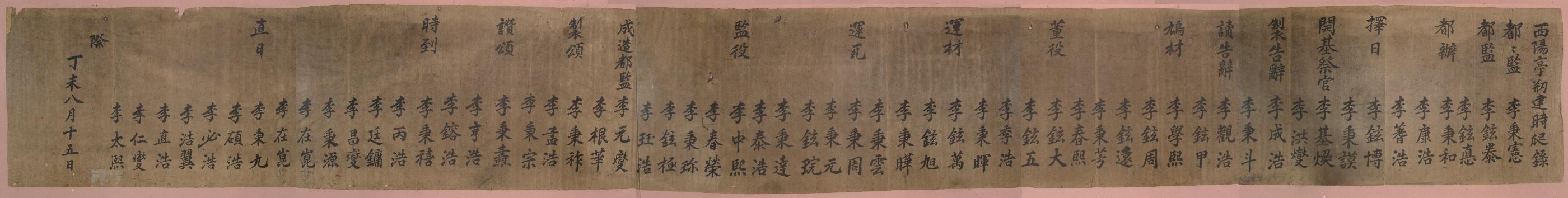 정미년에 서양정(西陽亭) 창건시 집사분정기